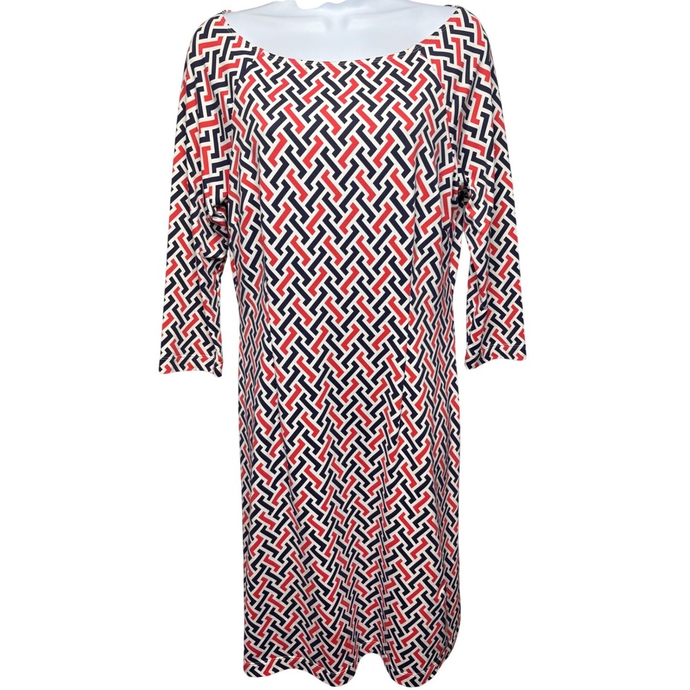 LILLY PULITZER Womens Navy Red Geometric Shift Dress S 3/4 Sleeve Preppy Girly